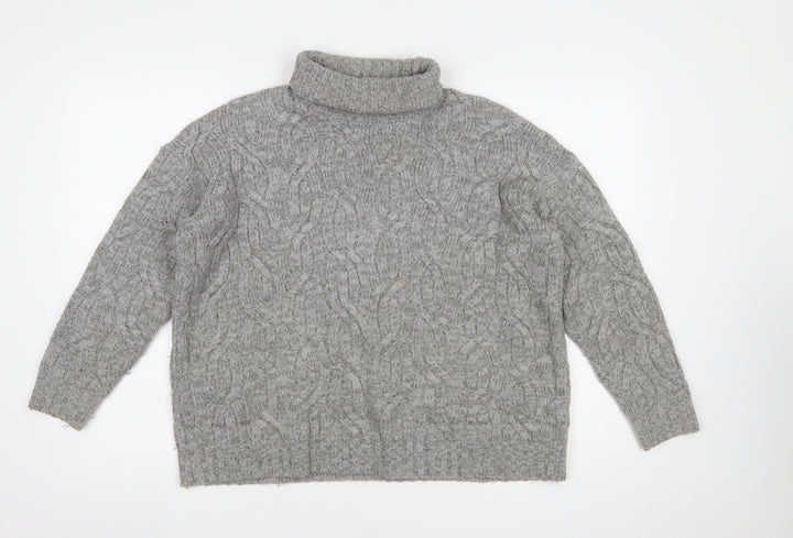 Marks and Spencer Women’s Grey Cable-Knit Roll Neck Wool Jumper Size M