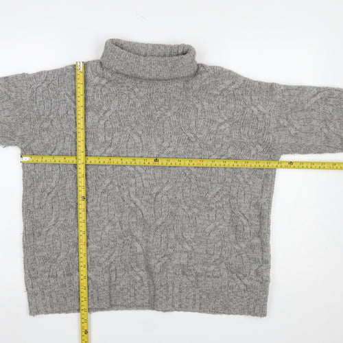 Marks and Spencer Women’s Grey Cable-Knit Roll Neck Wool Jumper Size M