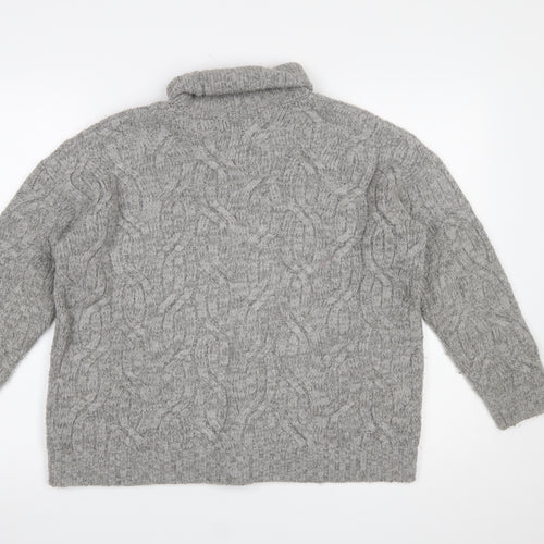 Marks and Spencer Women’s Grey Cable-Knit Roll Neck Wool Jumper Size M