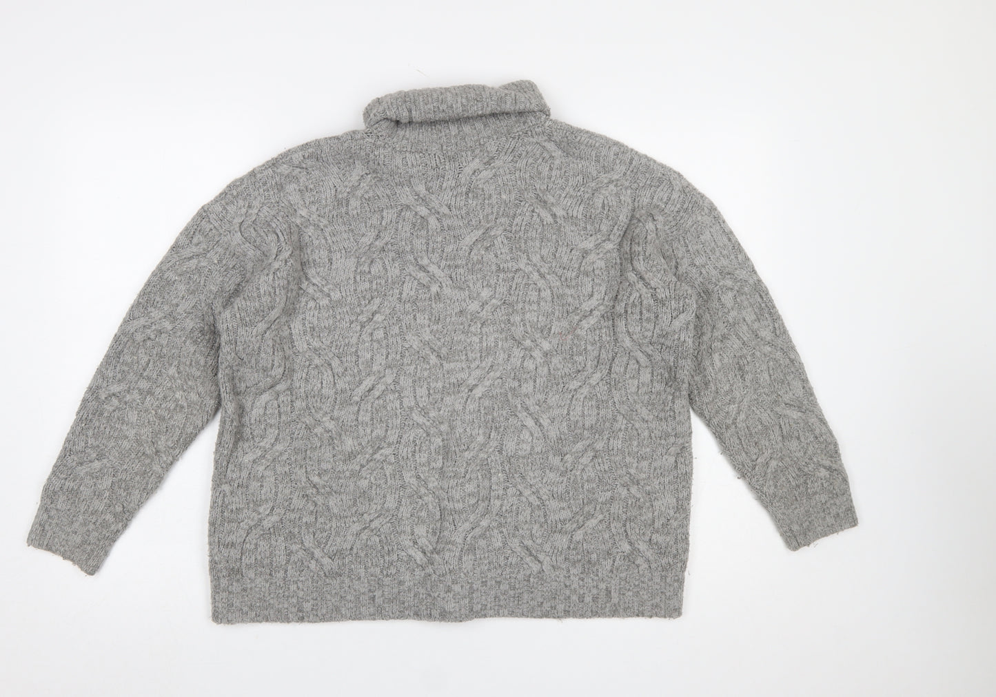 Marks and Spencer Women’s Grey Cable-Knit Roll Neck Wool Jumper Size M