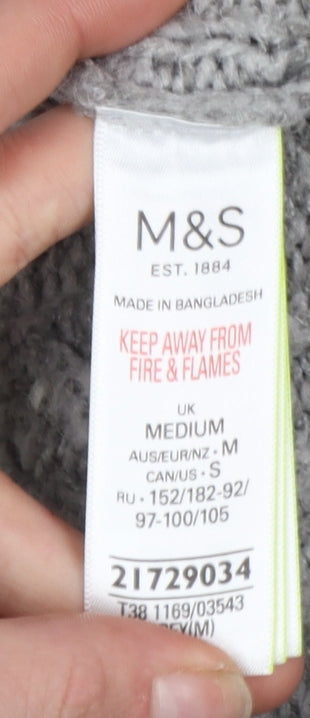 Marks and Spencer Women’s Grey Cable-Knit Roll Neck Wool Jumper Size M