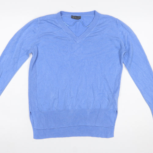 Primark Women's Blue V-Neck Acrylic Jumper Size S
