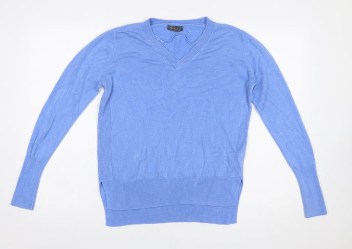 Primark Women's Blue V-Neck Acrylic Jumper Size S