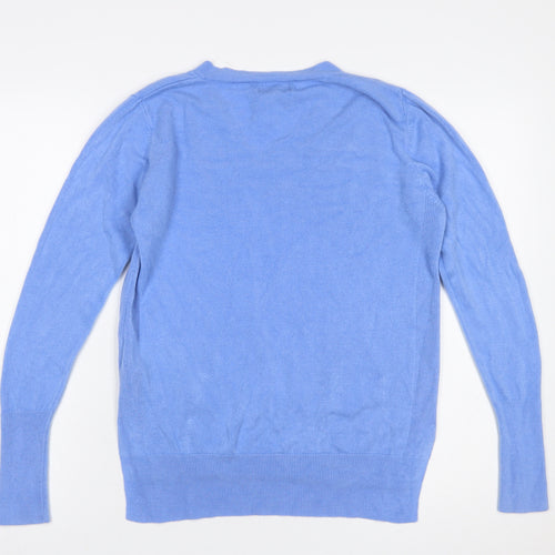 Primark Women's Blue V-Neck Acrylic Jumper Size S