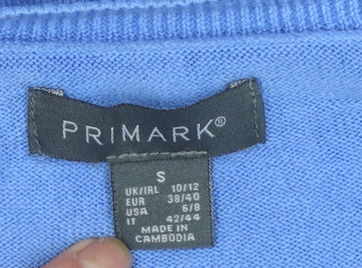 Primark Women's Blue V-Neck Acrylic Jumper Size S