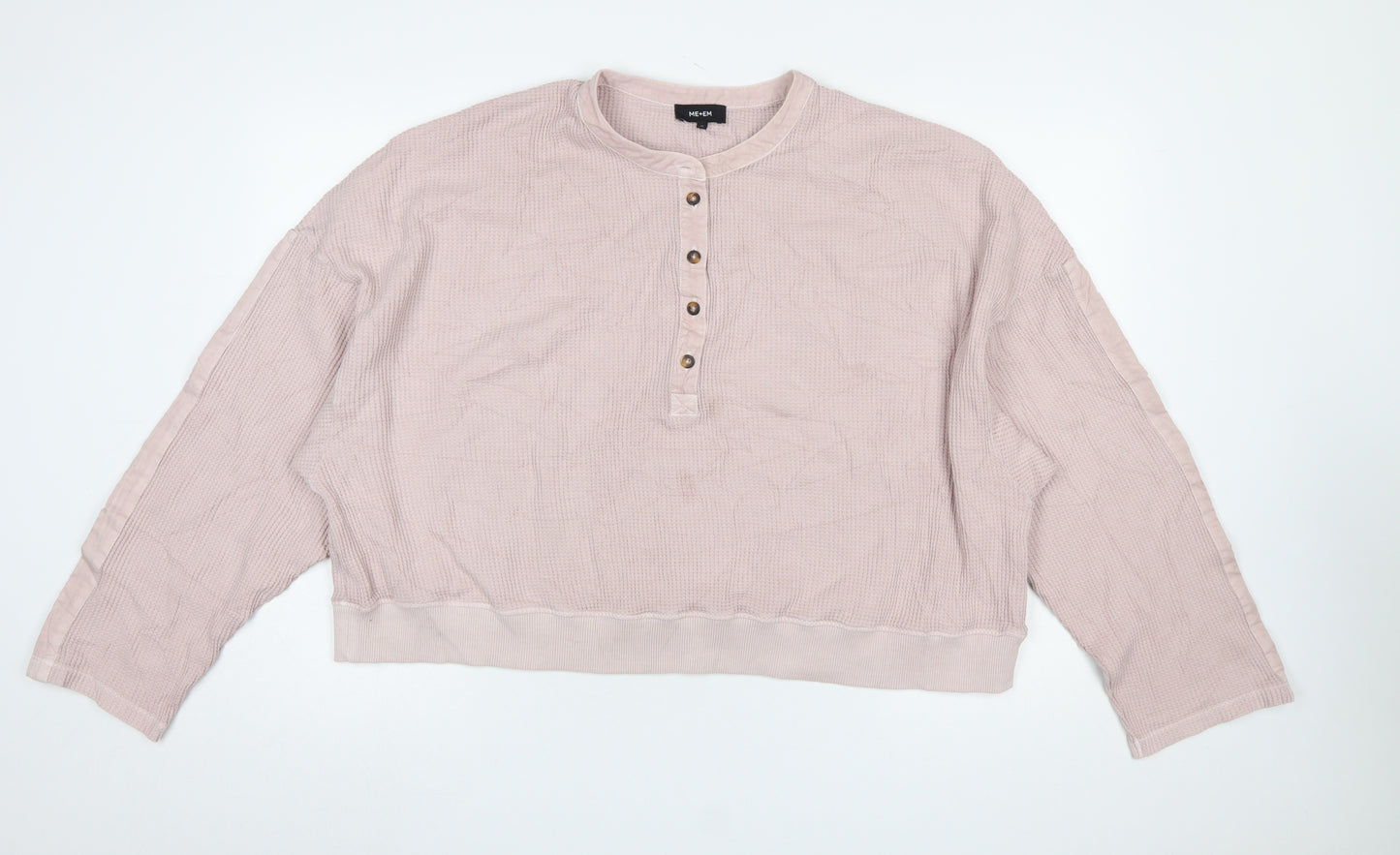 ME+EM Womens Pink Henley Sweatshirt Medium Cotton Relaxed Fit