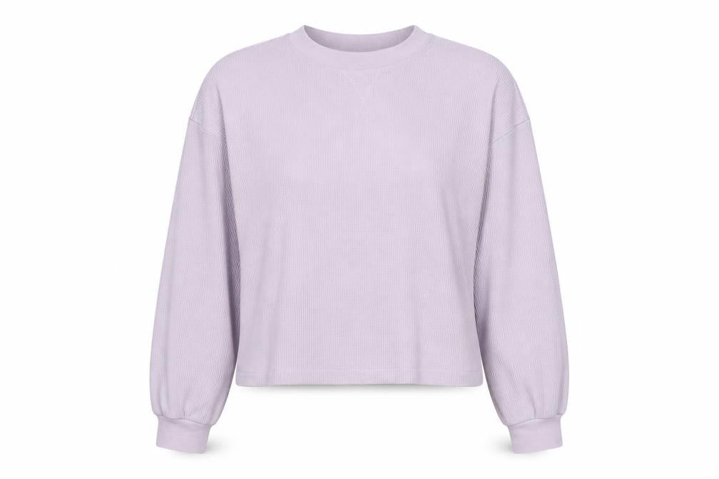 Front view of H&M Women’s Lilac Crew Neck Long Sleeve Pullover Sweatshirt, size S