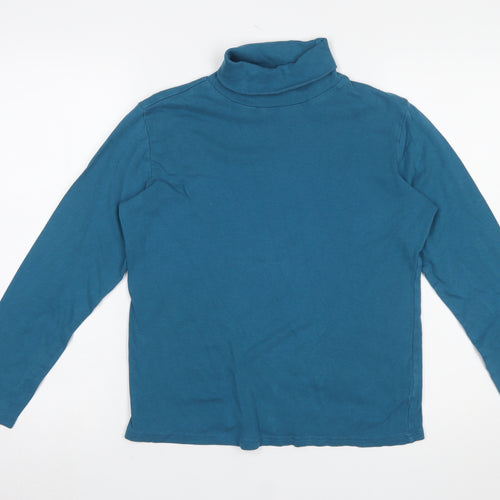 ISLE Womens Blue Roll Neck Long Sleeve Cotton Top Size 14