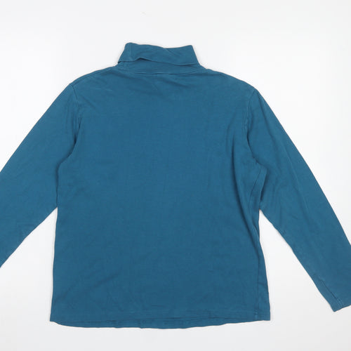 ISLE Womens Blue Roll Neck Long Sleeve Cotton Top Size 14