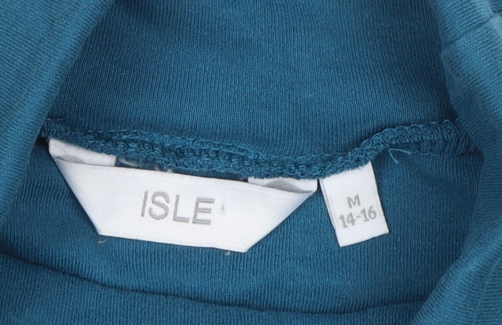 ISLE Womens Blue Roll Neck Long Sleeve Cotton Top Size 14