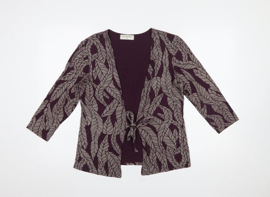 Just Elegance Women Purple Leaf Print Tie Front Tunic Blouse Size 14