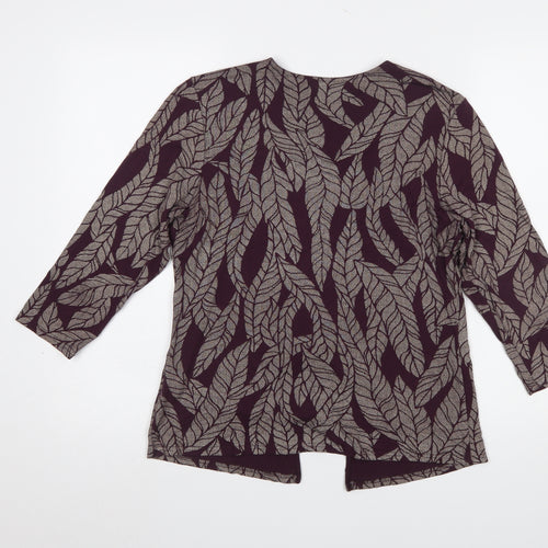 Just Elegance Women Purple Leaf Print Tie Front Tunic Blouse Size 14
