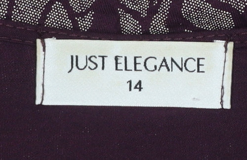 Just Elegance Women Purple Leaf Print Tie Front Tunic Blouse Size 14