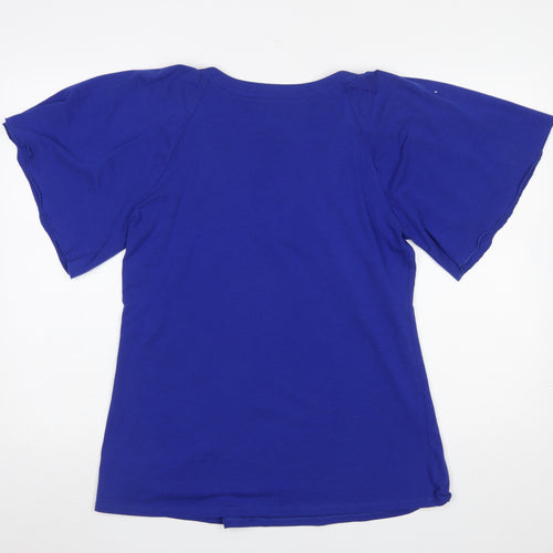Cable & Gauge Women's Blue Beaded V-Neck Short Sleeve Top Size L