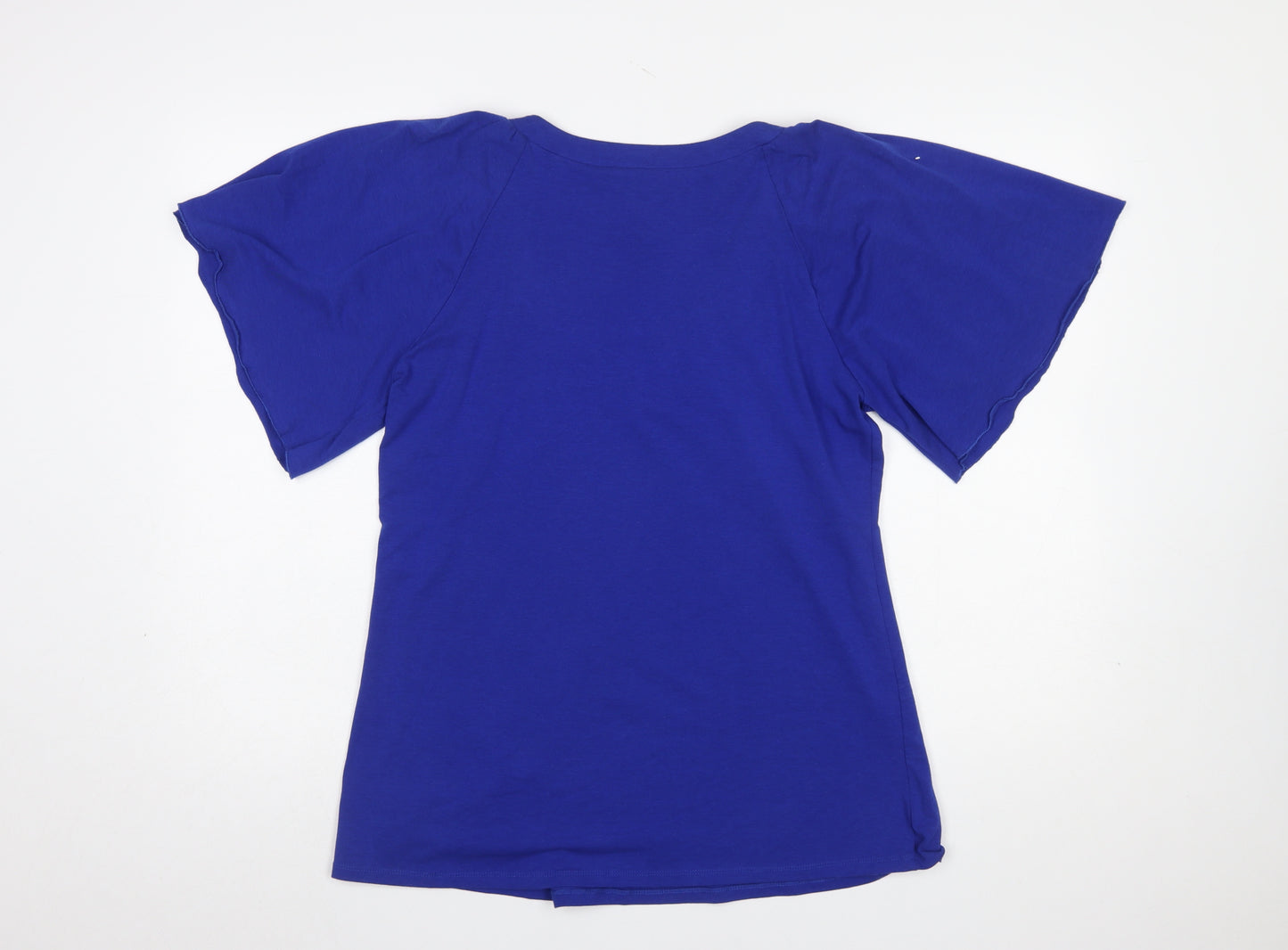 Cable & Gauge Women's Blue Beaded V-Neck Short Sleeve Top Size L