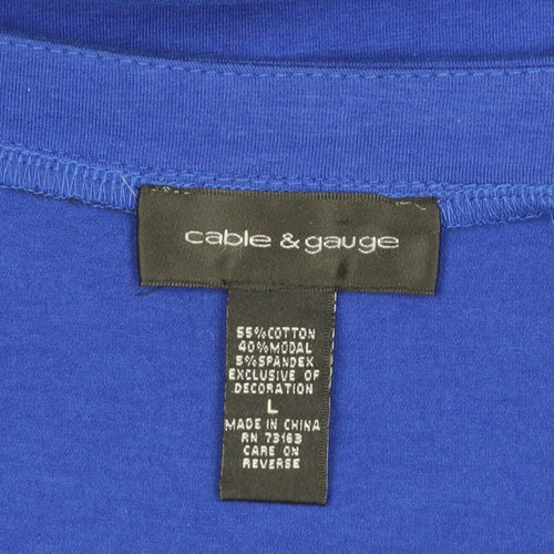 Cable & Gauge Women's Blue Beaded V-Neck Short Sleeve Top Size L