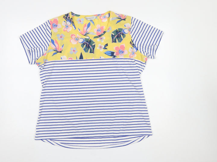 Chianti Women's Multicoloured Floral Stripe Jersey T-Shirt Size 20