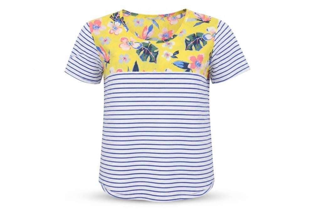 Chianti Women's Multicoloured Floral Stripe Jersey T-Shirt Size 20
