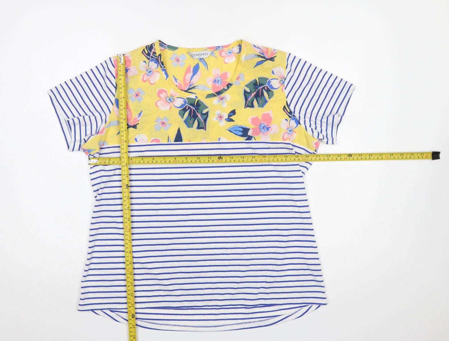 Chianti Women's Multicoloured Floral Stripe Jersey T-Shirt Size 20