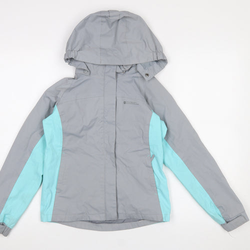 Mountain Warehouse Girls Grey Blue Hooded Rain Coat Jacket 9-10 Years