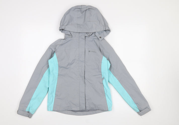 Mountain Warehouse Girls Grey Blue Hooded Rain Coat Jacket 9-10 Years