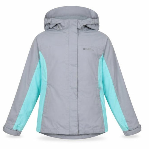 Mountain Warehouse Girls Grey Blue Hooded Rain Coat Jacket 9-10 Years