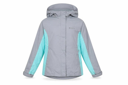 Mountain Warehouse Girls Grey Blue Hooded Rain Coat Jacket 9-10 Years