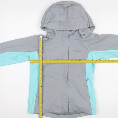 Mountain Warehouse Girls Grey Blue Hooded Rain Coat Jacket 9-10 Years