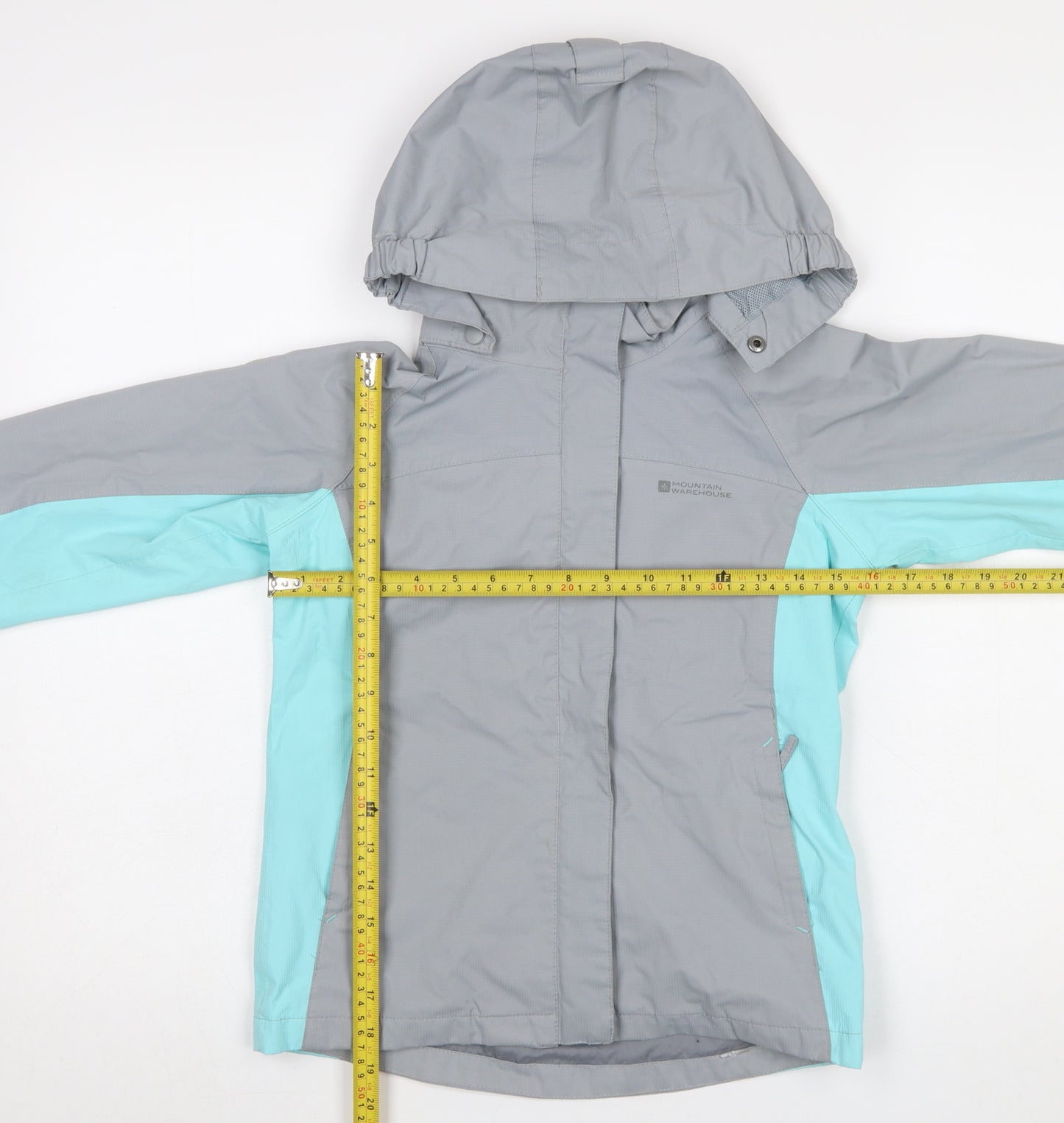 Mountain Warehouse Girls Grey Blue Hooded Rain Coat Jacket 9-10 Years