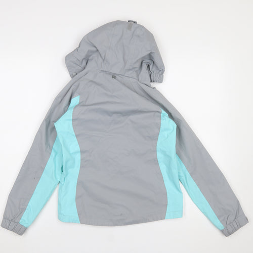 Mountain Warehouse Girls Grey Blue Hooded Rain Coat Jacket 9-10 Years