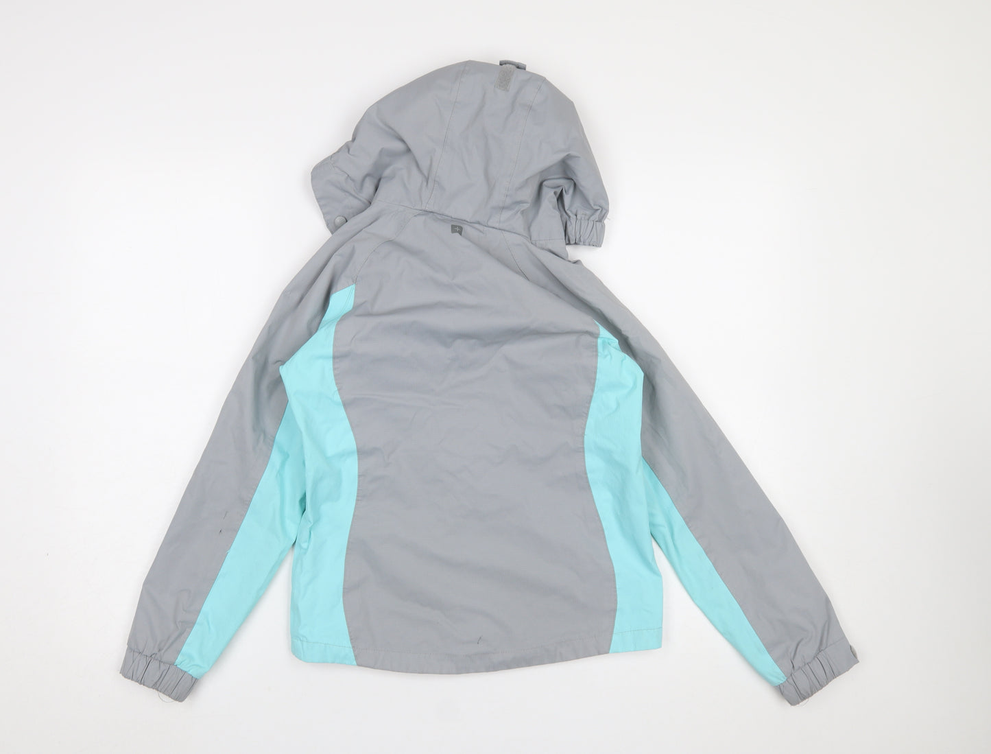 Mountain Warehouse Girls Grey Blue Hooded Rain Coat Jacket 9-10 Years
