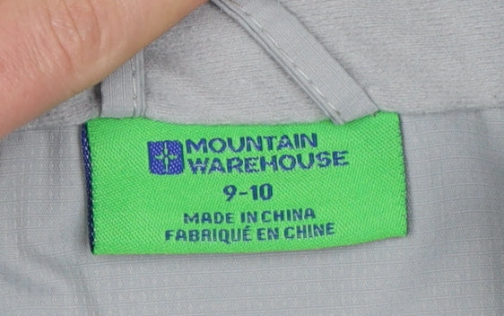 Mountain Warehouse Girls Grey Blue Hooded Rain Coat Jacket 9-10 Years