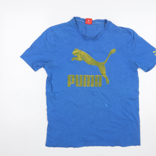 Puma Men's Blue Graphic Logo Crew Neck Cotton T-Shirt Size M