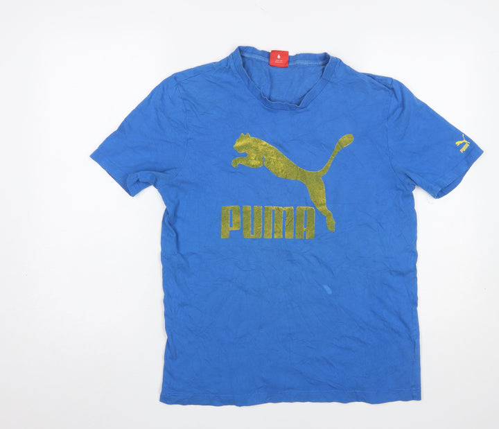 Puma Men's Blue Graphic Logo Crew Neck Cotton T-Shirt Size M