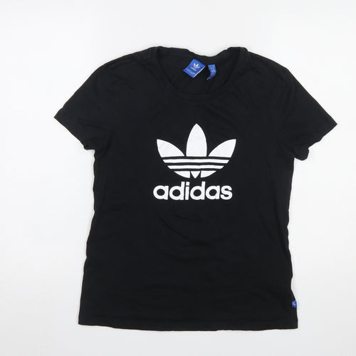 Adidas Womens Black Cotton Short Sleeve Logo T-Shirt Size 10
