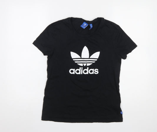 Adidas Womens Black Cotton Short Sleeve Logo T-Shirt Size 10