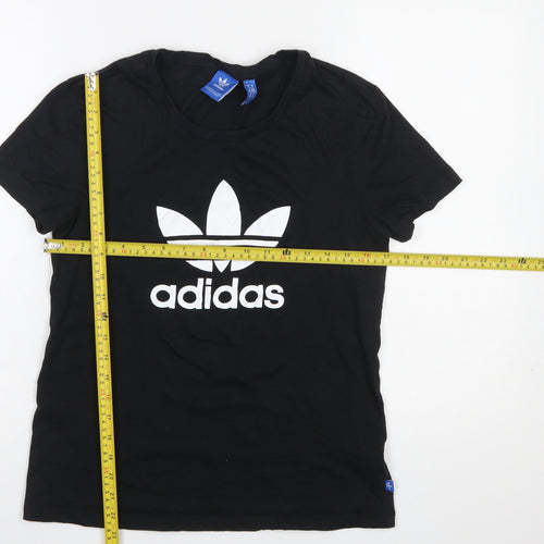 Adidas Womens Black Cotton Short Sleeve Logo T-Shirt Size 10