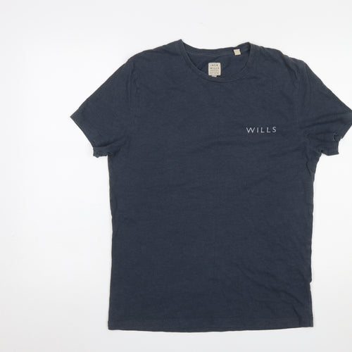 Jack Wills Men Blue Small Graphic Print Crew Neck Cotton T-Shirt
