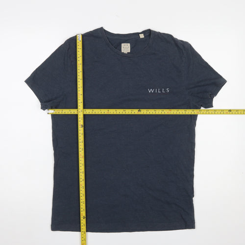 Jack Wills Men Blue Small Graphic Print Crew Neck Cotton T-Shirt