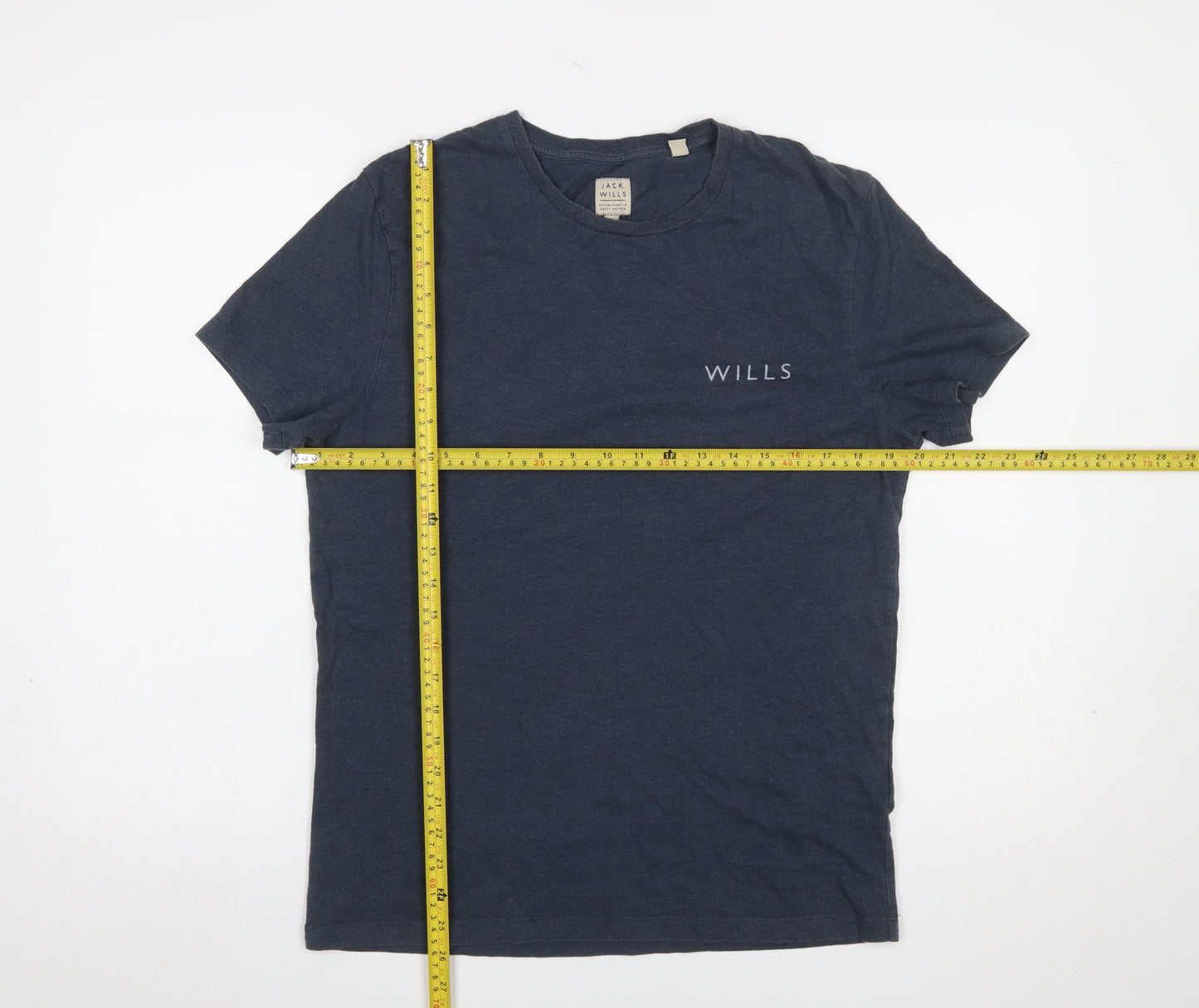 Jack Wills Men Blue Small Graphic Print Crew Neck Cotton T-Shirt