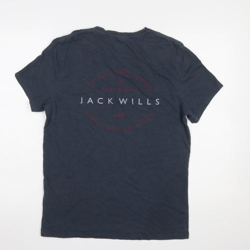 Jack Wills Men Blue Small Graphic Print Crew Neck Cotton T-Shirt
