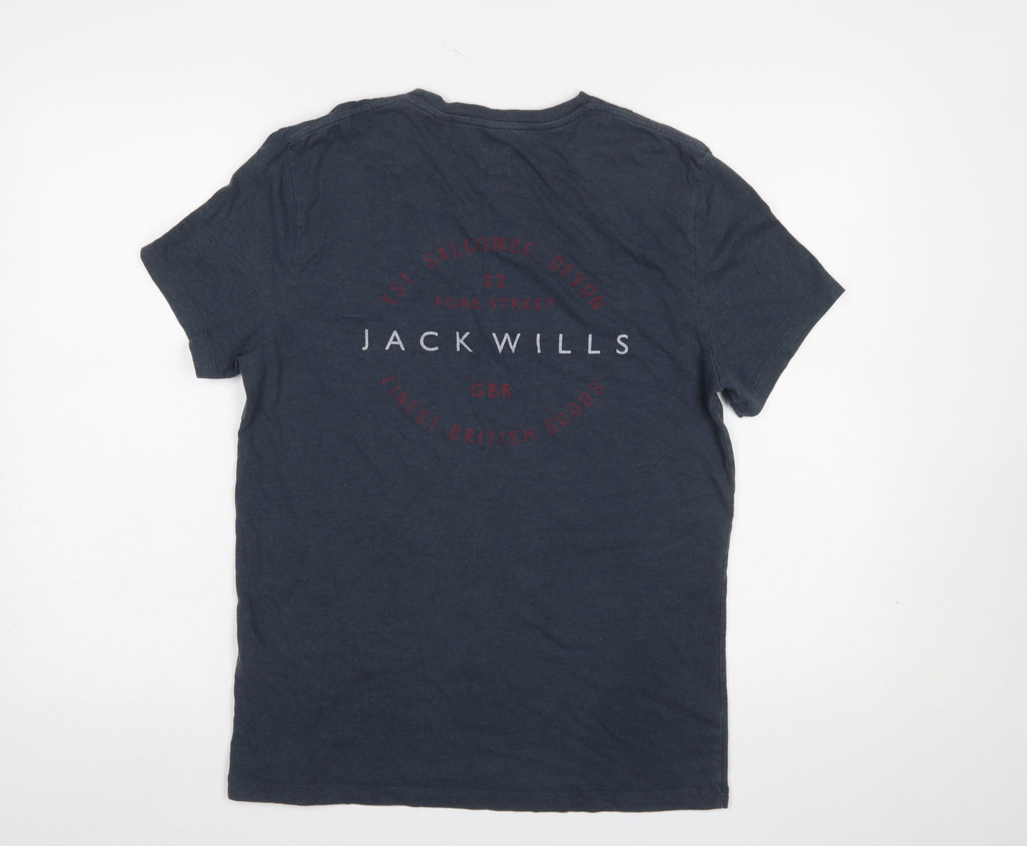 Jack Wills Men Blue Small Graphic Print Crew Neck Cotton T-Shirt