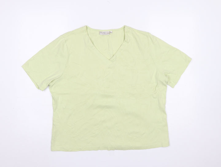 CC Women Green V-Neck Short Sleeve Cotton T-Shirt XL