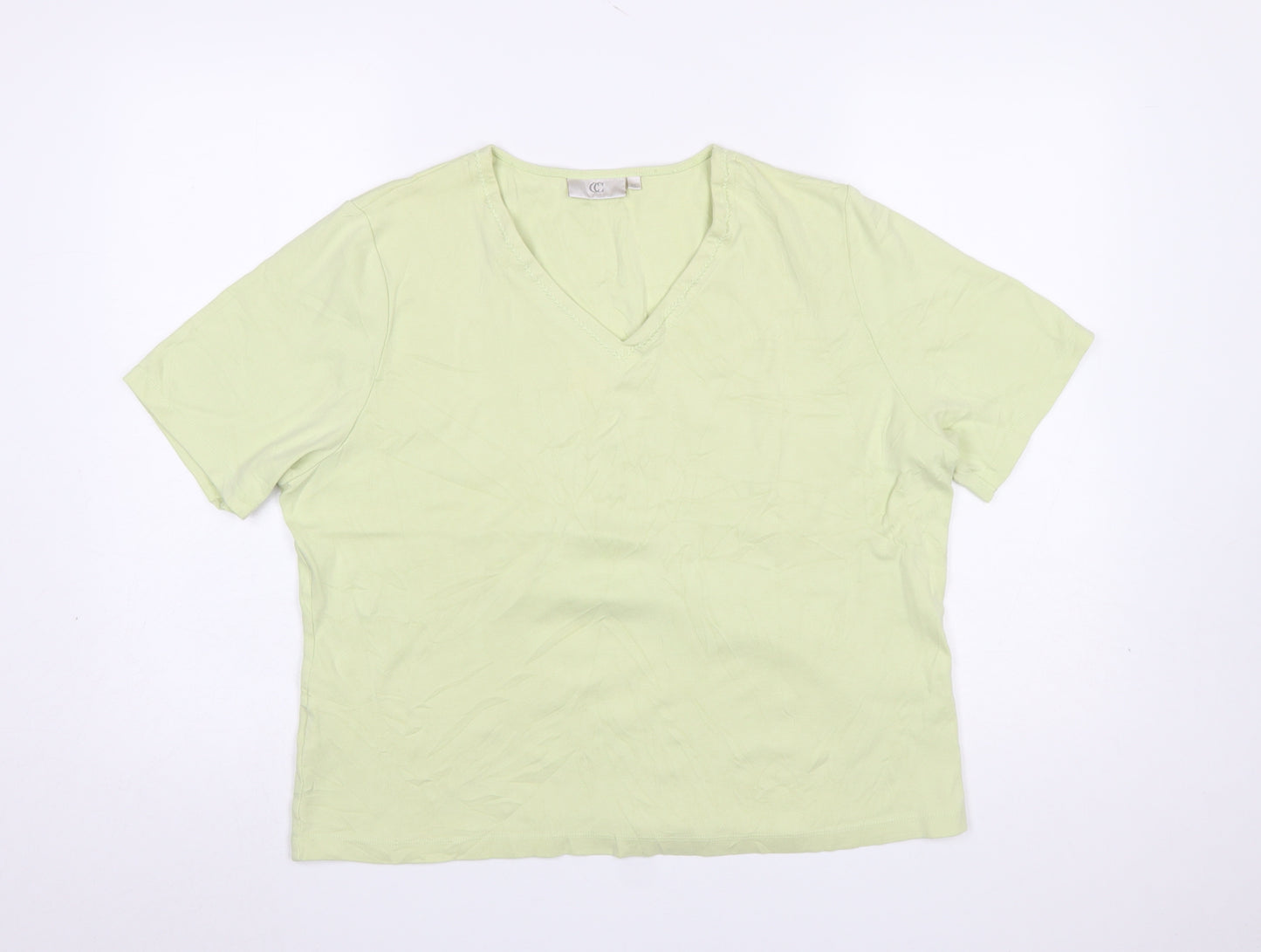 CC Women Green V-Neck Short Sleeve Cotton T-Shirt XL