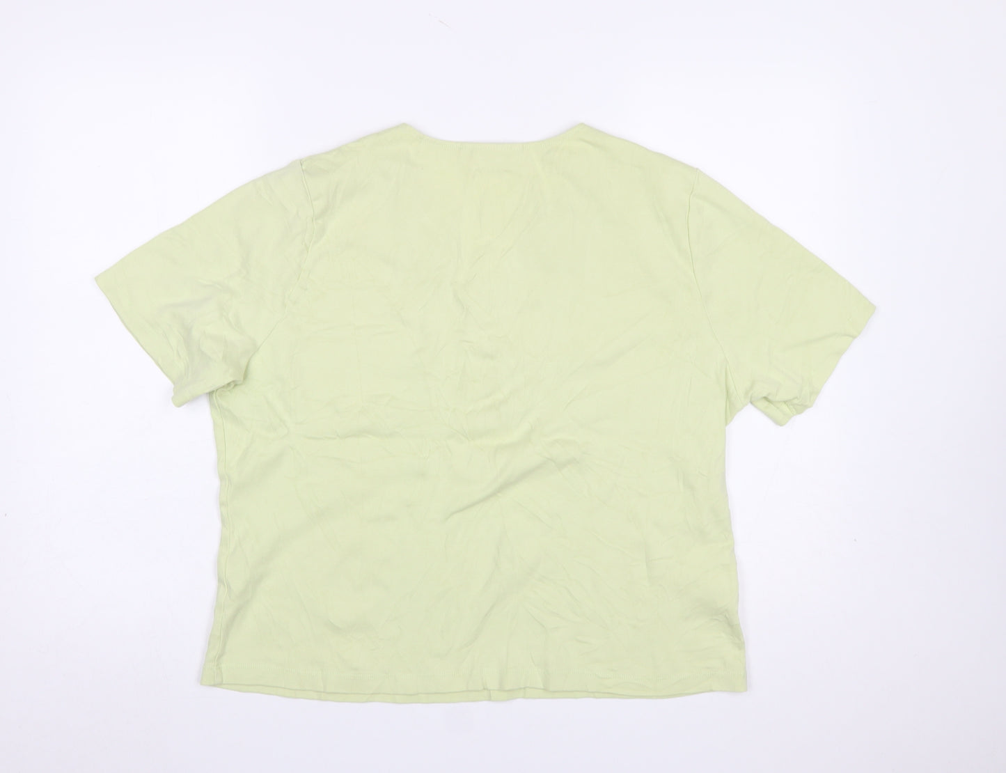 CC Women Green V-Neck Short Sleeve Cotton T-Shirt XL