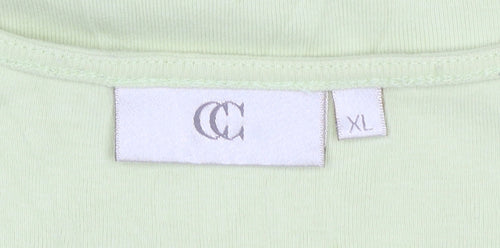 CC Women Green V-Neck Short Sleeve Cotton T-Shirt XL