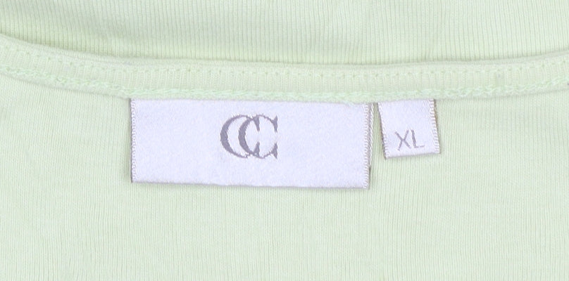 CC Women Green V-Neck Short Sleeve Cotton T-Shirt XL