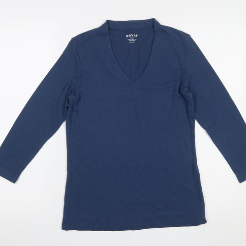 Orvis Women's Blue V-Neck Long Sleeve Cotton Modal Top Size S