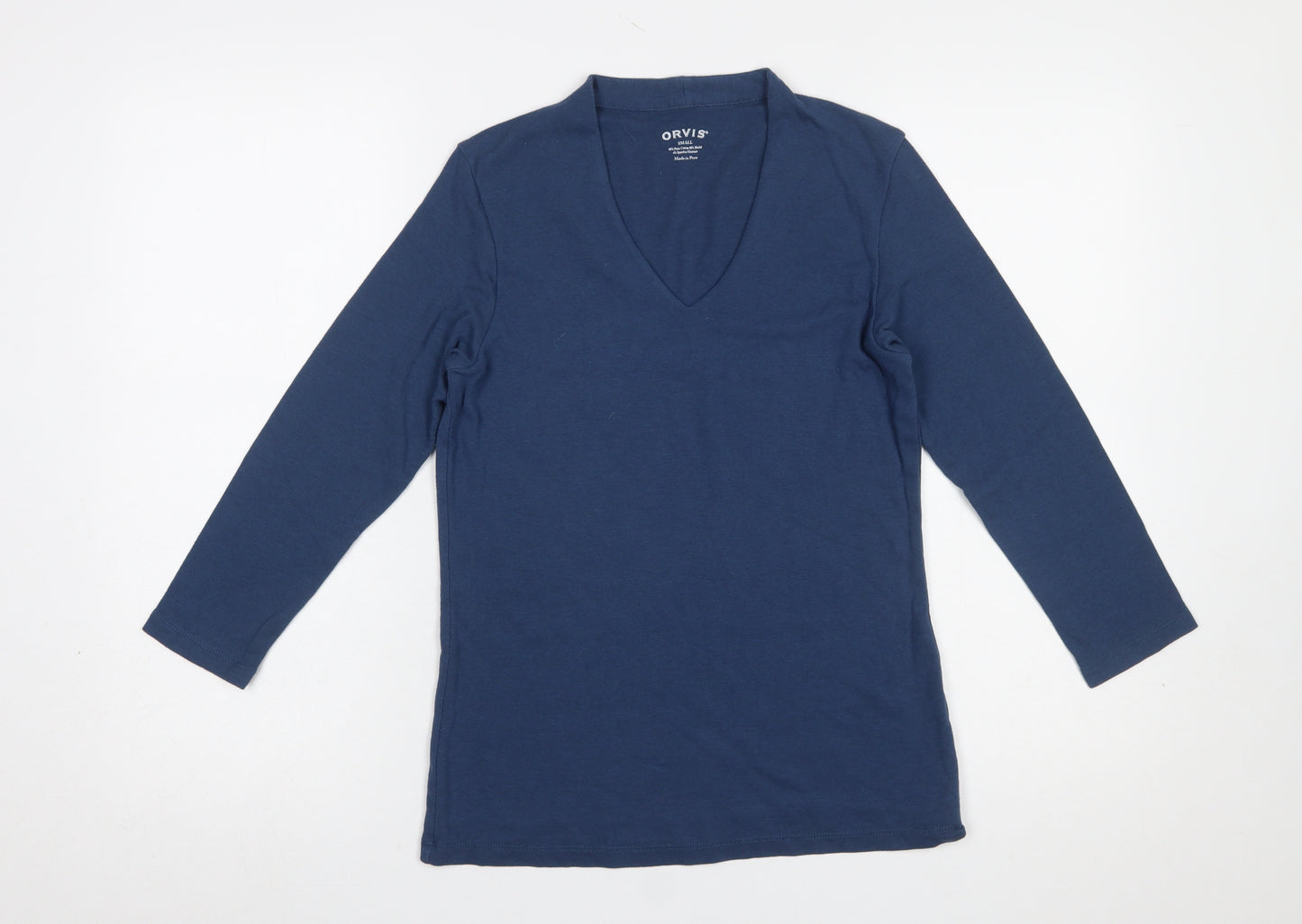 Orvis Women's Blue V-Neck Long Sleeve Cotton Modal Top Size S