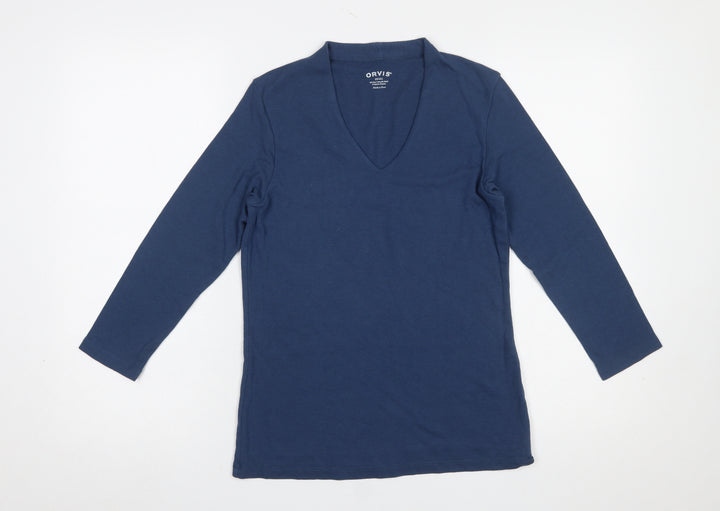 Orvis Women's Blue V-Neck Long Sleeve Cotton Modal Top Size S